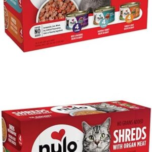 Bundle of Nulo Variety Flavors Grain-Free Minced Wet Canned Cat Food, 3 Ounce (Pack of 12) + Nulo Real Shreds with Organ Meat Wet Canned Cat Food, Variety Flavors, 2.8 Ounce, 12 Cans
